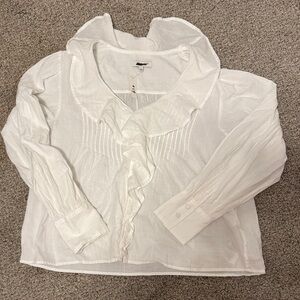 Madewell White Long Sleeve Ruffled Top